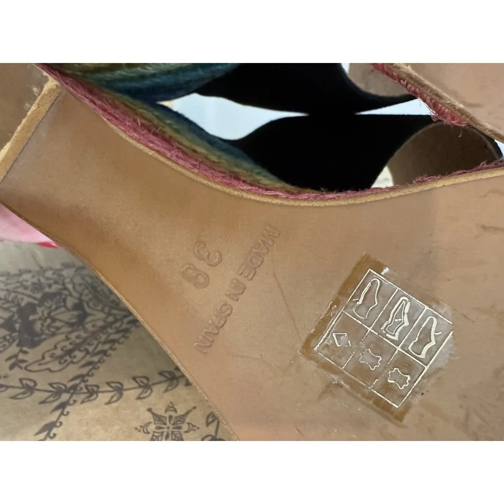 Free‎ People Women's Glorieta Black Suede Espadrille Rainbow Wedge Sz 38 NIB